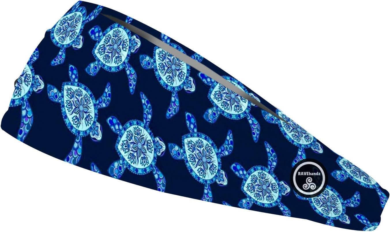 RAVEbandz! PRO Wide Stretch Non Slip Hair Bands– Moisture Wicking, Lightweight, Breathable Fabric Headbands – Unisex Designs for Everyone – for Sports, Workouts, Style (Sea Turtles)
