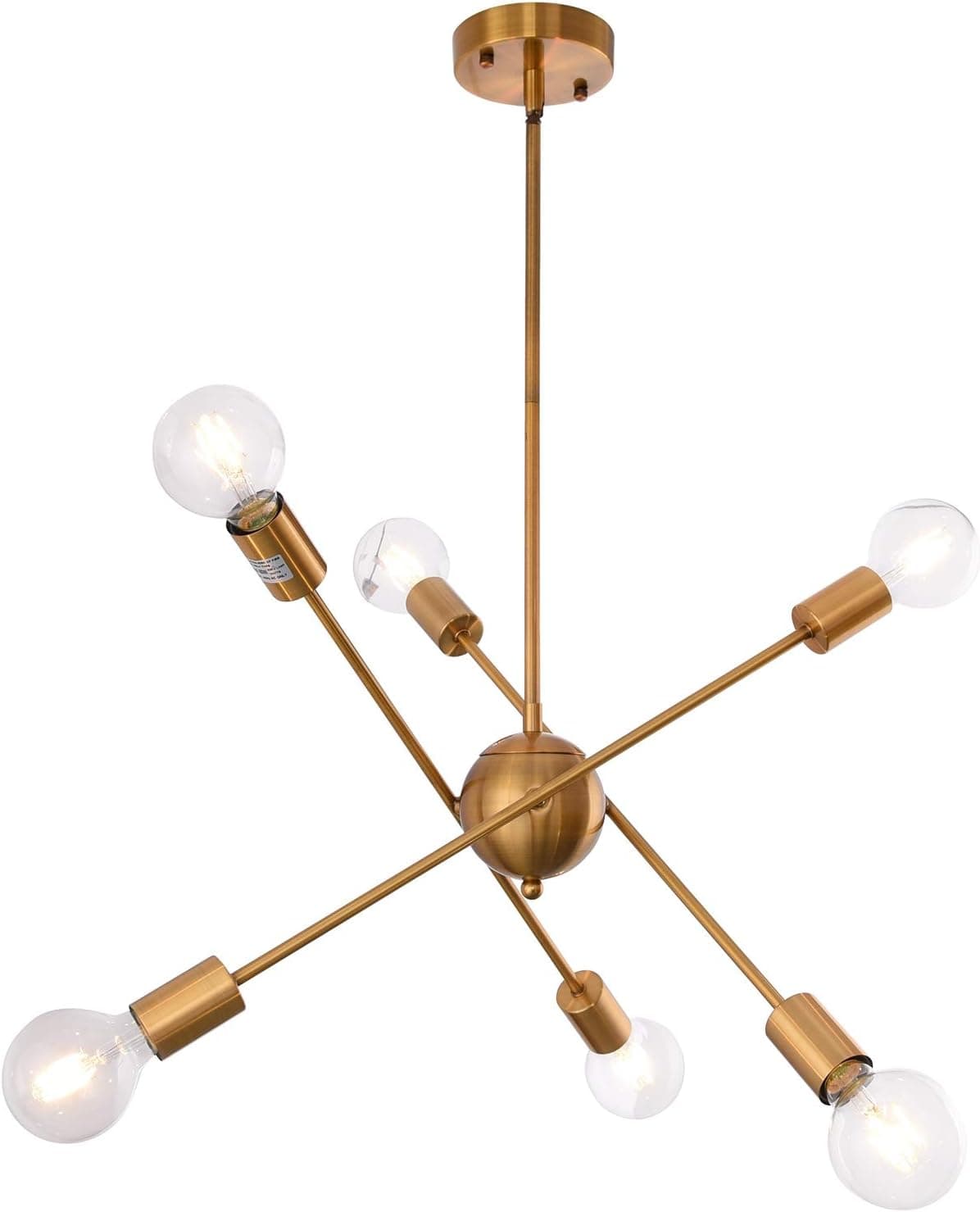Walnut Tree Sputnik Chandeliers 6 Lights Vintage Industrial Ceiling Pendant Light Fixture with Swivel Adjustable Arms, Brass