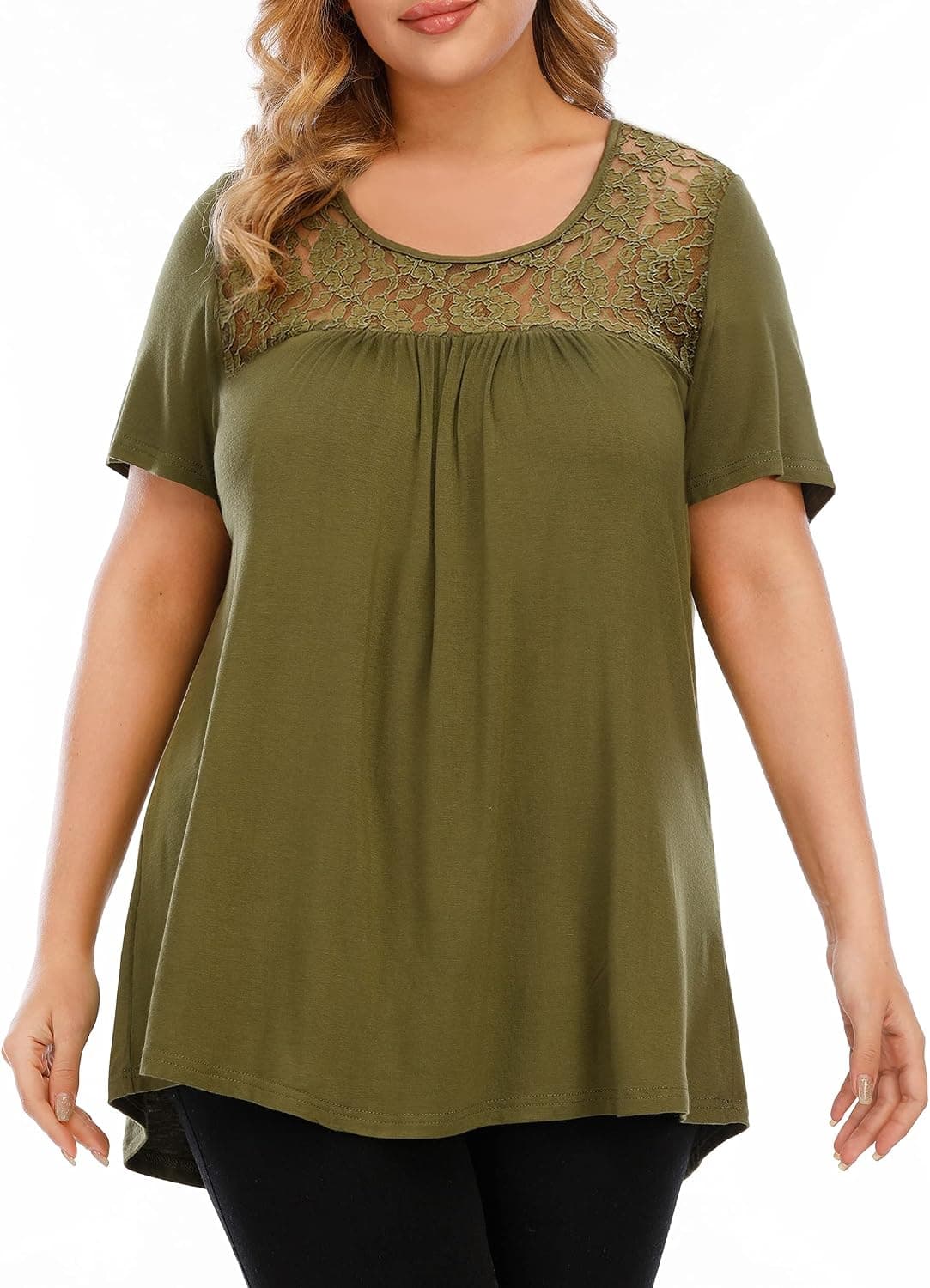 LINJOU Womens Plus Size Short Sleeve Tunic Tops Blouse Casual T-Shirts