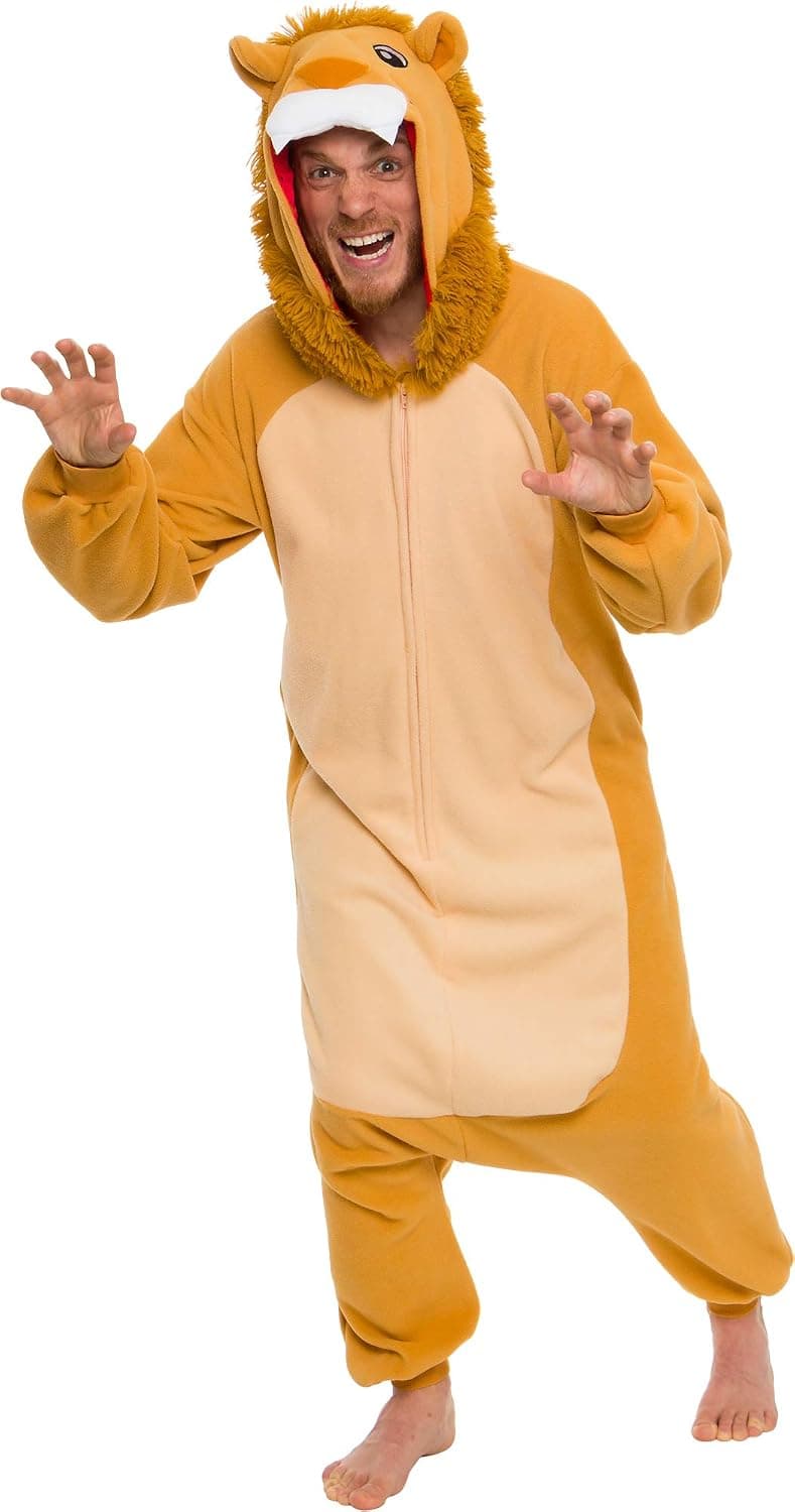 Silver Lilly Plush Lion Costume - Adult One Piece Animal Pajamas
