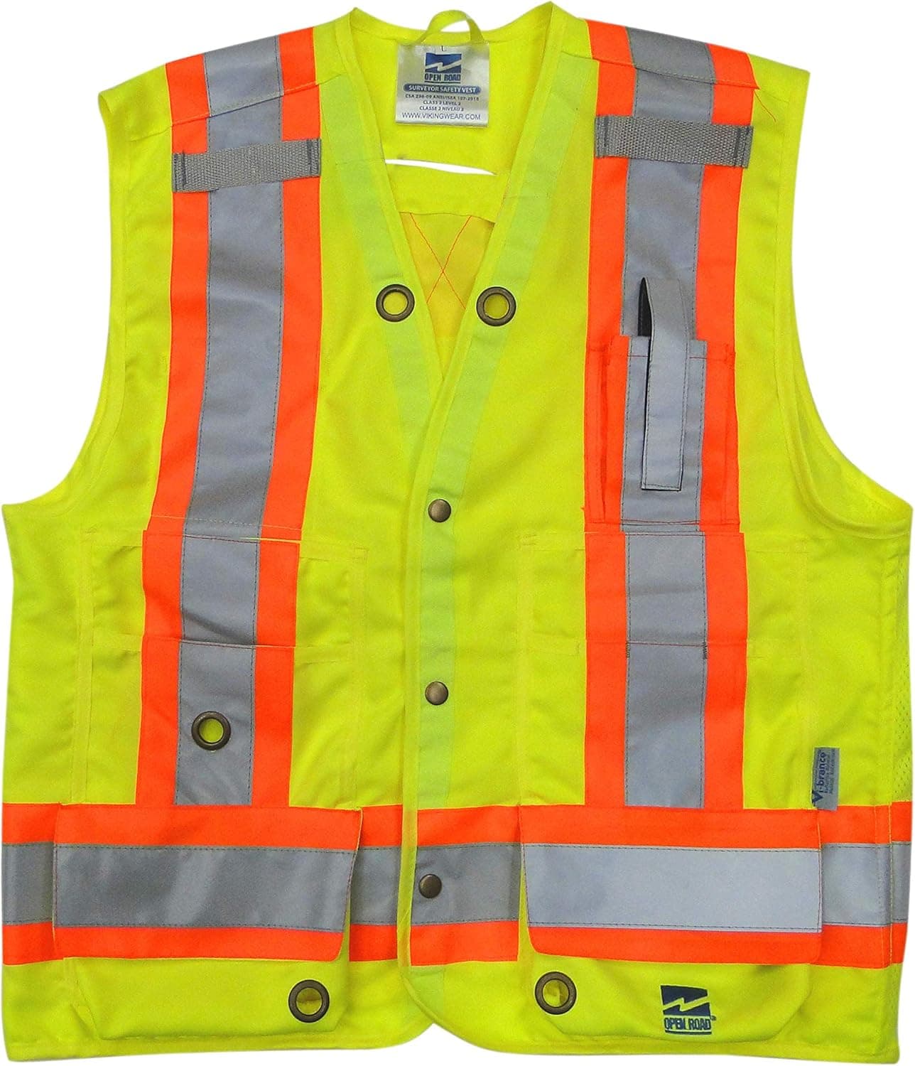 VIKING mens Open Road Surveyor Safety Vest - Class 2 Reflective Polyester Twill With 14” Zippered Pack on Back
