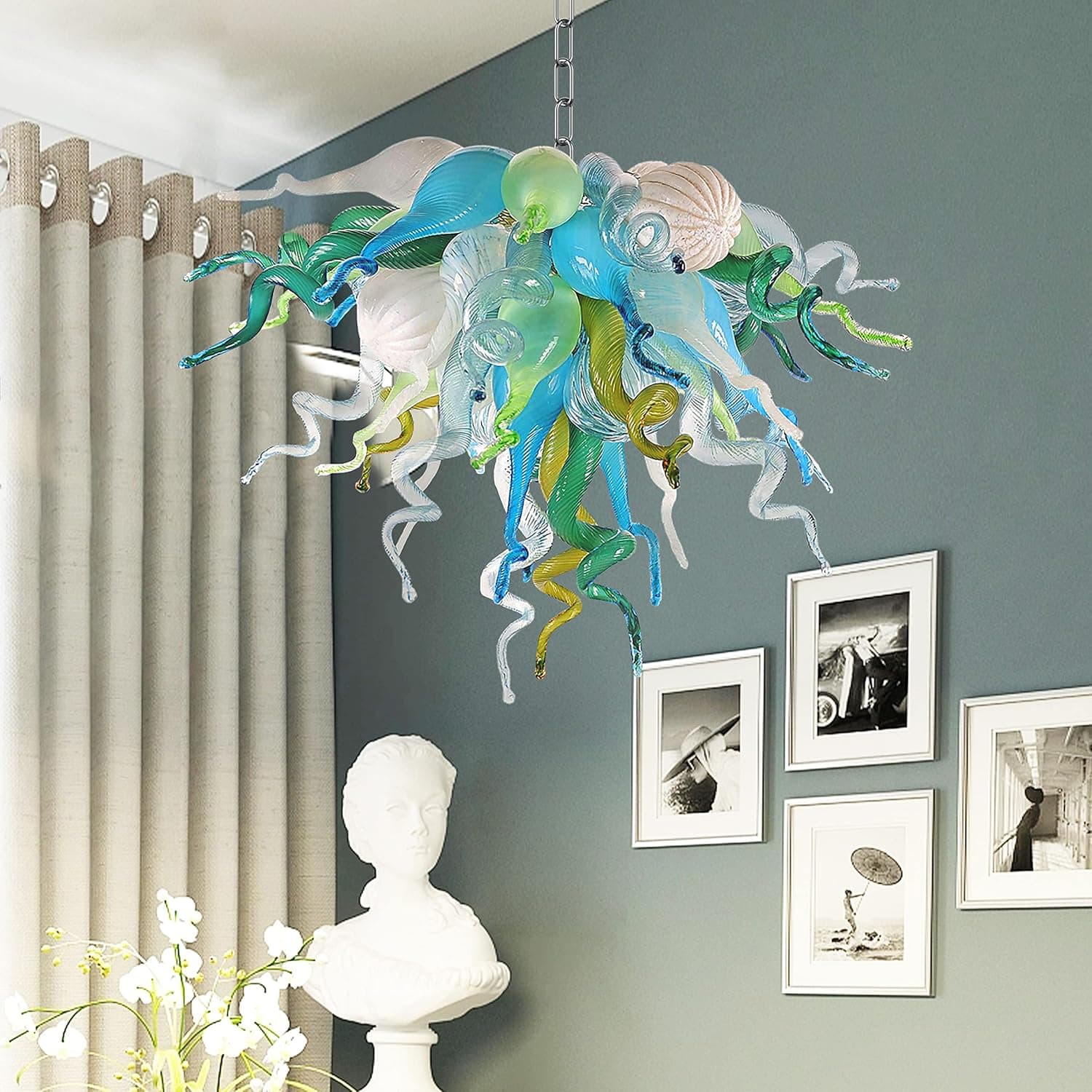 Hand Blown Glass Chandelier, Modern Luxury Chandeliers (Customizable Size& Color), Ceiling Light Hanging Pendant Chandelier Light Fixture for Kitchen, Bedroom, Dining Room, Living Room