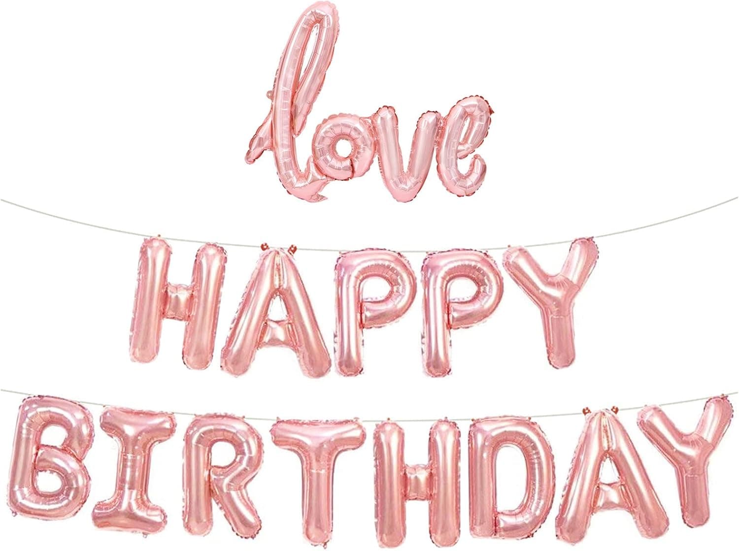iPartycool HB5RG 20pcs Birthday Balloons Banner, 3D Ecofriendly Mylar Foil Letter with Love Balloon and Reusable Party Balloon for Girl Kids and Women Adults Party Event Decorations - Rose Gold