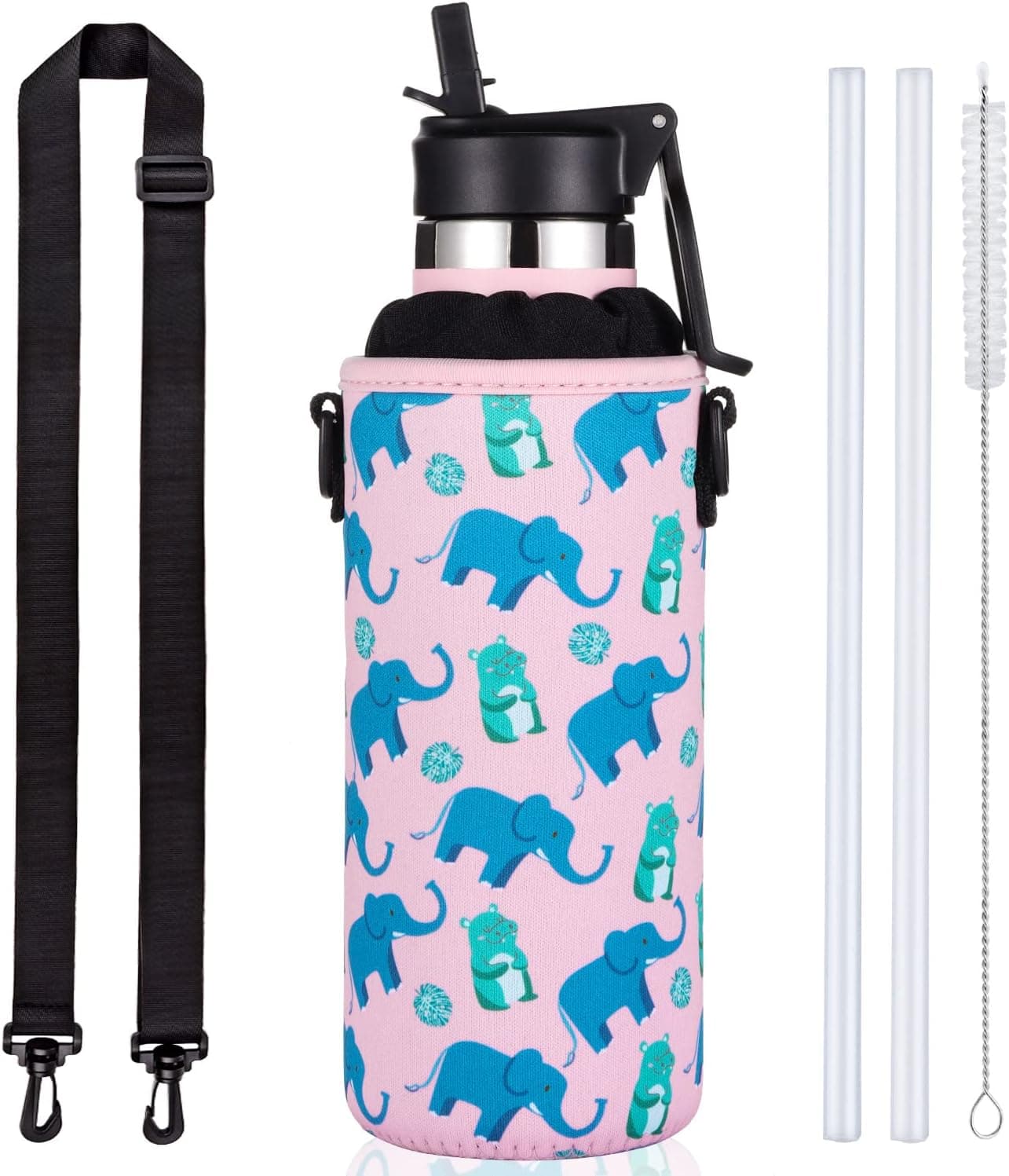 HAWSON Insulated Cute Water Bottle for School Kids, Stainless Steel Water Bottle with Straw Lid, Carrier, Sleeve, Strap & Holder, 12oz Water jug for Children Wide Mouth, Leak Proof & BPA Free Thermos