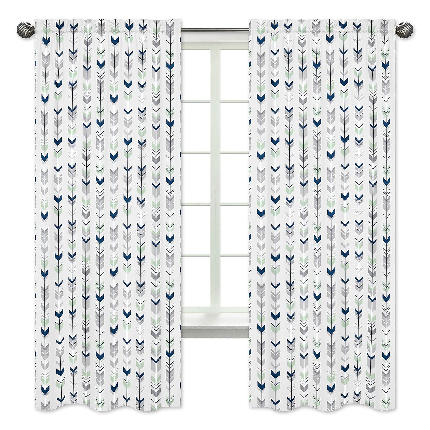 Sweet Jojo Designs Grey, Navy and Mint Woodland Arrow Boy Girl Bedroom Decor Window Treatment Panels - Set of 2