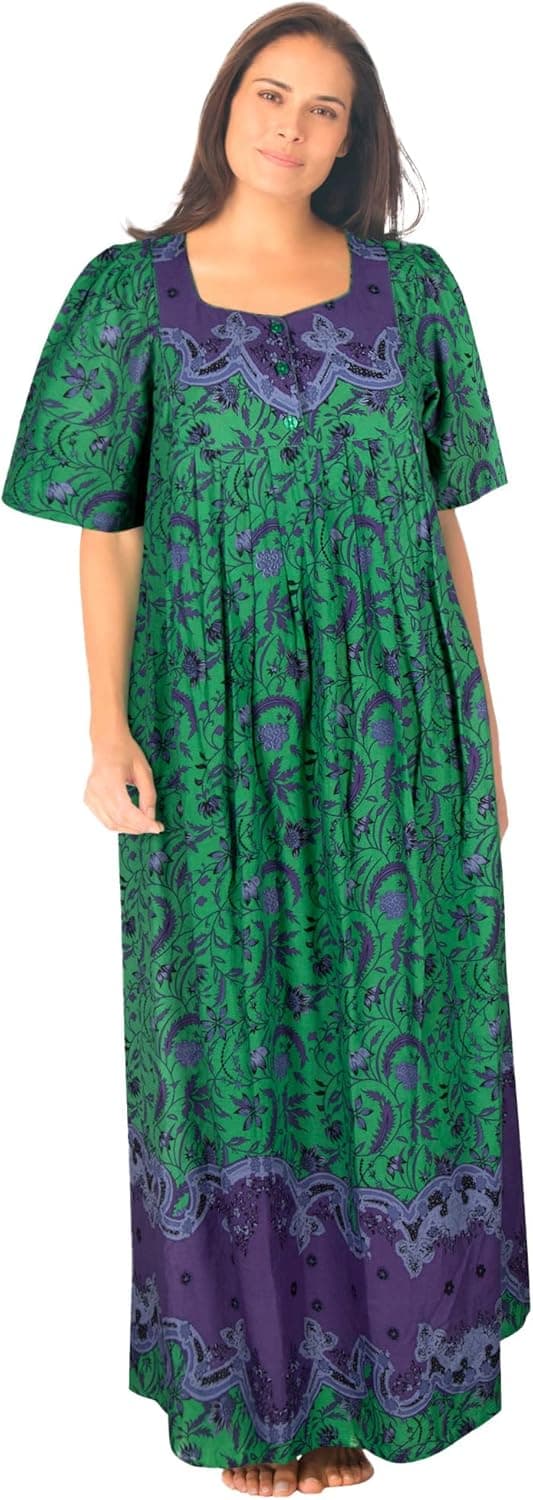 Only Necessities Women's Plus Size Bib Front Lounger House Dress or Nightgown
