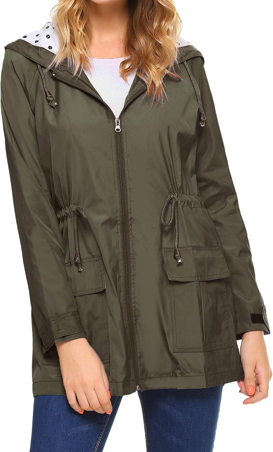 iClosam Women Waterproof Lightweight Hooded Raincoat Active Outdoor Rain Jacket (Large, A-Army Green)