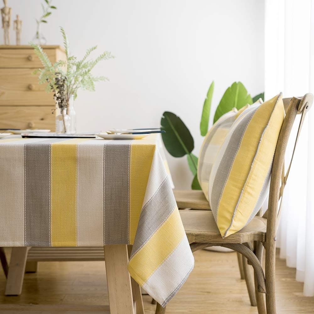 LINENLUX Stylish Square Rectangular Tablecloth/Table Cover for Kitchen Dinning Tabletop Decoration Yellow Striped Square/Round 55 X 55 in