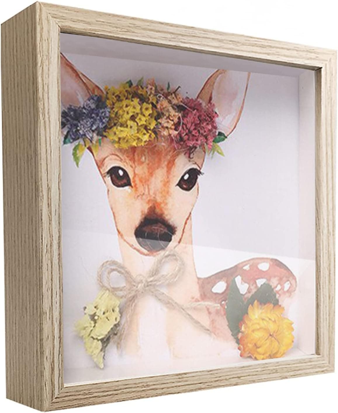 SUNMEG 5x5 Small Shadow Box Frame Display Case, Wood with Plexiglass, Display Case Box for Memorabilia, Medal, Crafts,Tickets and Photos, Picture Frame for Wall and Tabletop (5x5, Natural Wood)