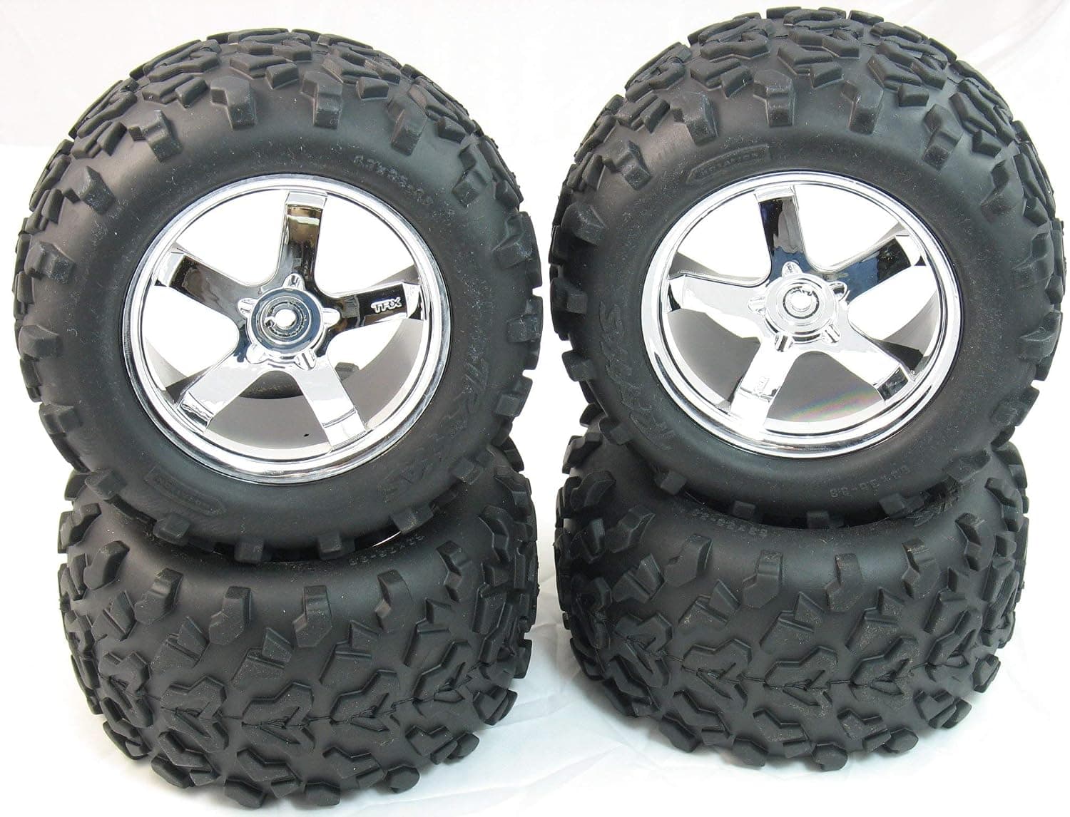 T-MAXX 3.3 TIRES 4973 5373 (ASSEMBLED 4 WHEELS 6.3" 14MM HEX RIMS 4907 TRAXXAS