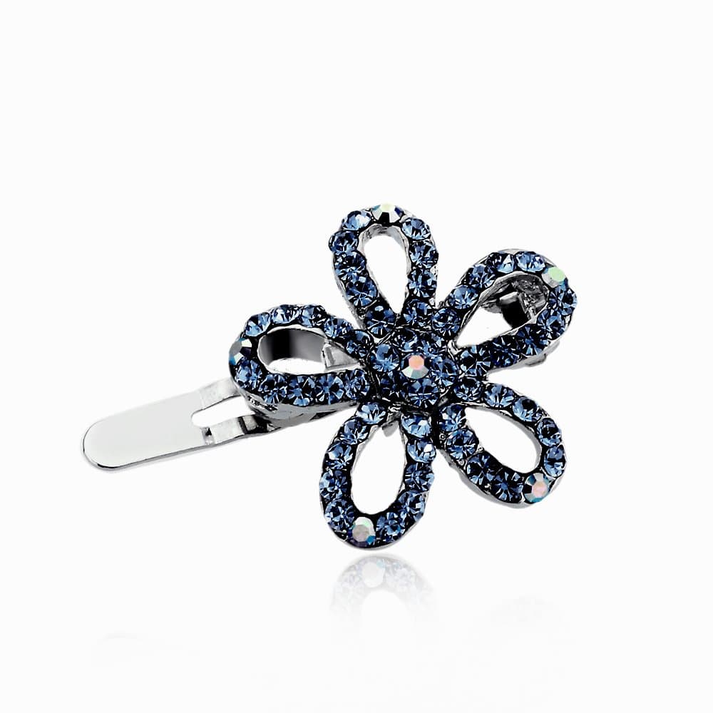 DoubleAccent Hair Jewelry Small Hair Pin Austrian Crystal Daisy Flower Magnet Barrette, Blue