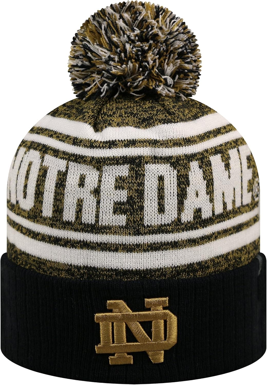 Top of the World NCAA "Driven" Striped Cuffed Knit Pom Beanie Hat-Notre Dame Fighting Irish
