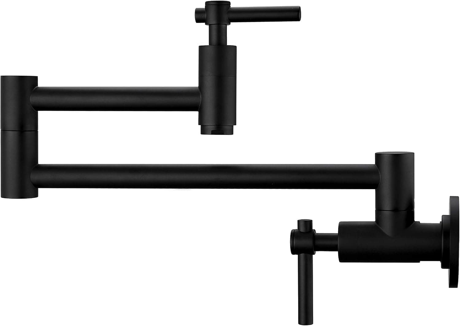 BZOOSIU Pot Filler Faucet Wall Mount, Double Joint Swing Arms Solid Brass Folding Faucet, Single Hole Two Handles Wall Mount Kitchen Faucet, Matte Black