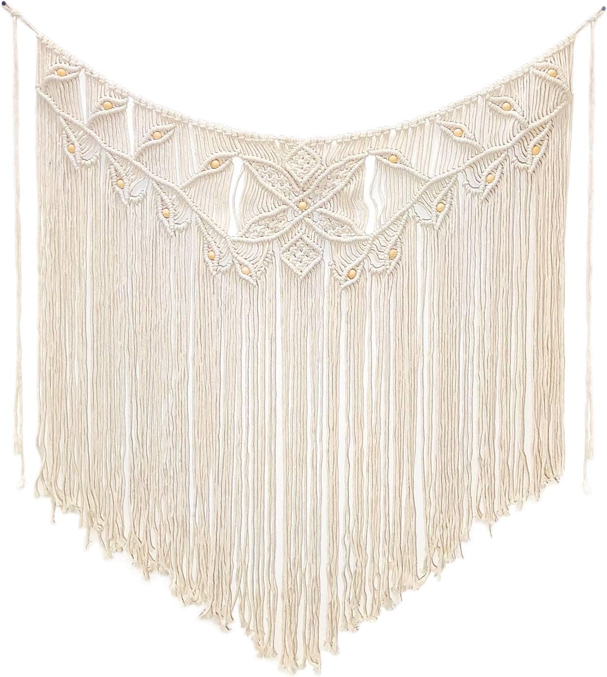 Boho Macrame Woven Wall Hanging,Large Macrame Wall Hanging,Beige Modern Woven Tapestry,Bohemian Cotton Handmade Chic Wall Art Decor for Wedding,Apartment,Bedroom Living Room,Background Wall,39''X38''