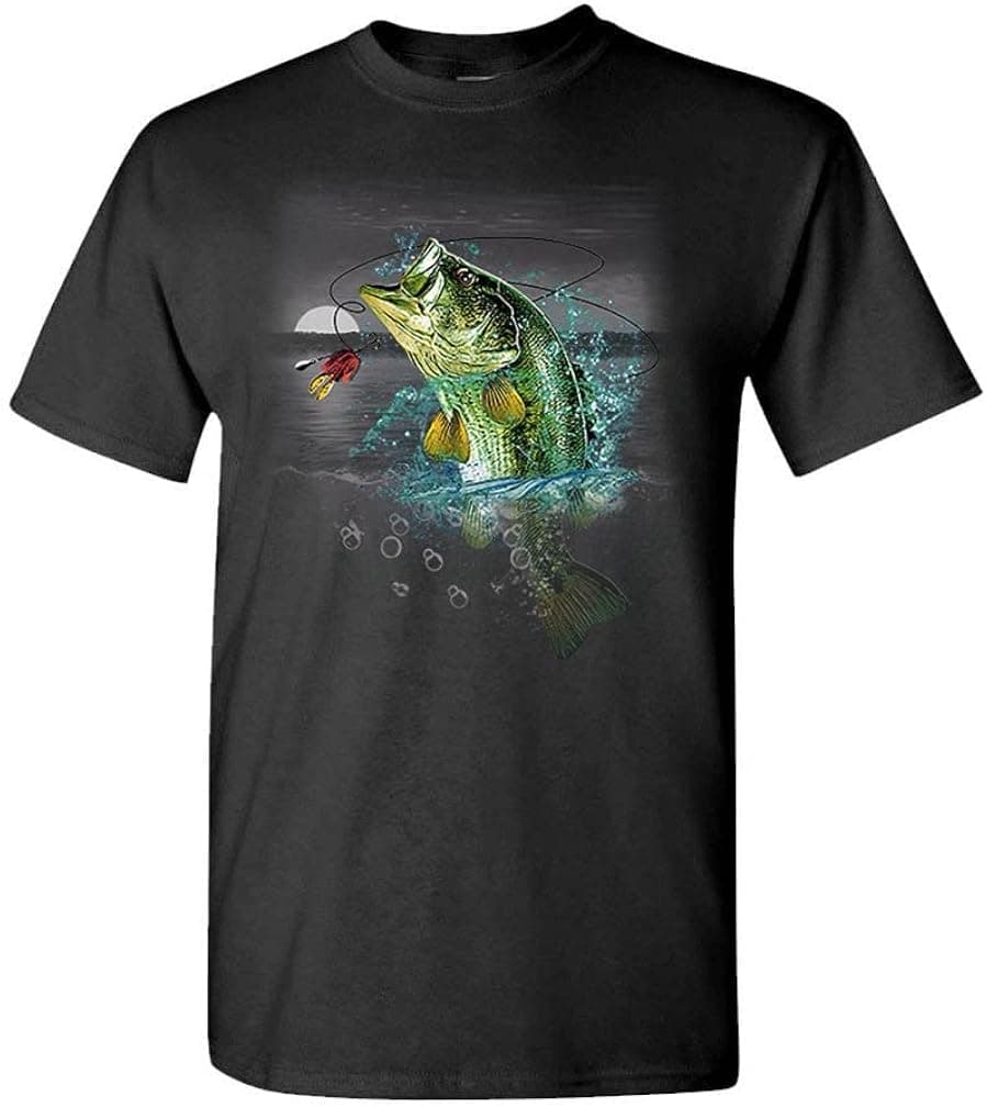 BASS Wilderness - smallmouth Largemouth Fishing - Unisex T-Shirt (2XL, Black)