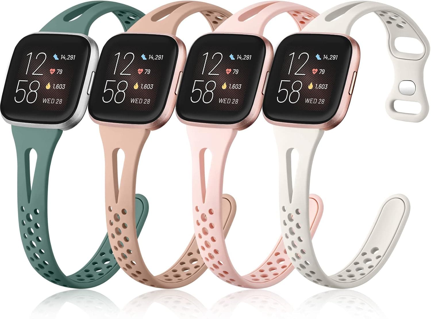 Odbeai Slim Sport Bands Compatible with Fitbit Versa 2 Bands for Women Men/Versa Bands Women，Band for Fitbit Versa Lite/SE, Slim Sport Breathable Soft Silicone Replacement Wristband for Versa, 4Packs