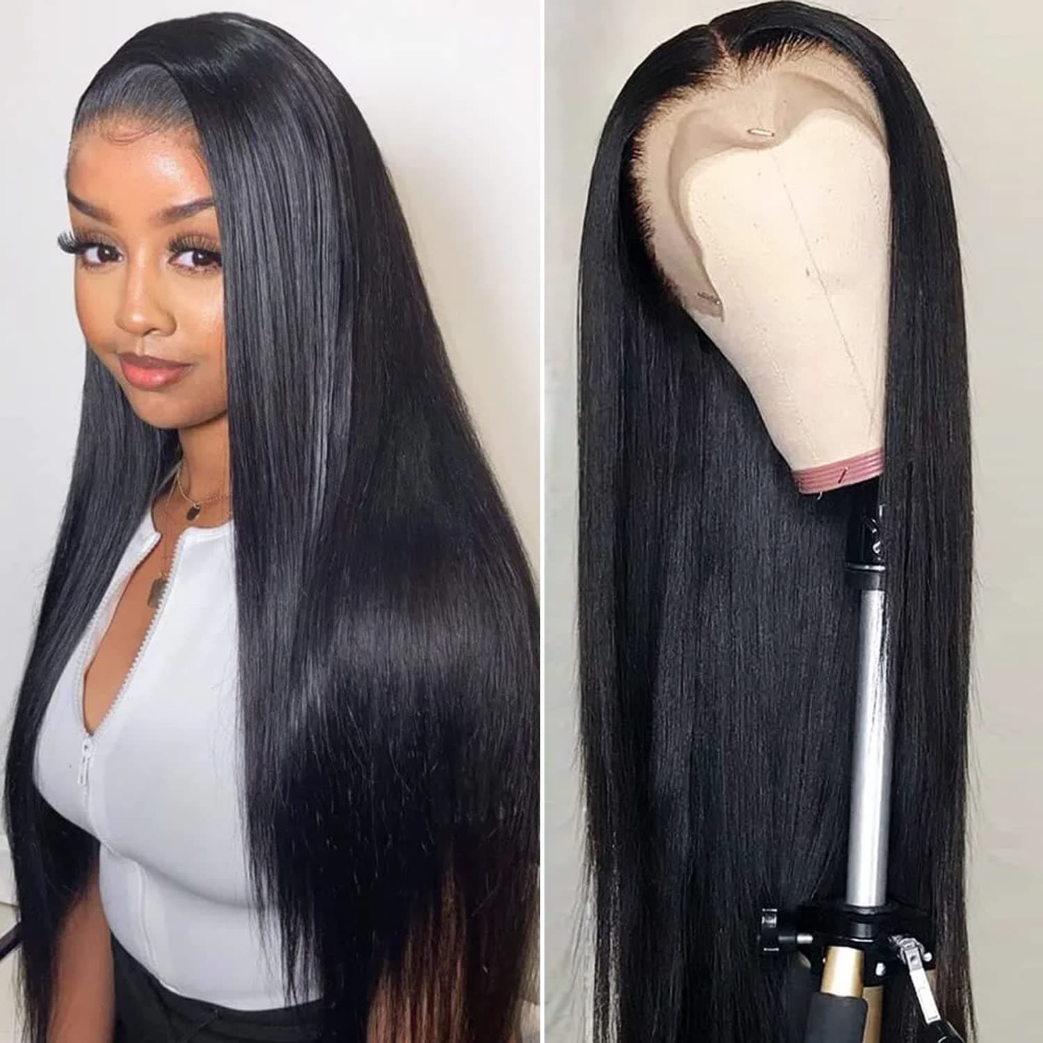 ABIGIRL Frontal Wigs Human Hair Glueless 13X4 HD Lace Front Wigs Human Hair Pre Plucked with Baby Hair 180% Density Brazilian Virgin Straight Human Hair Wig for Black Women Natural Color 16 Inch