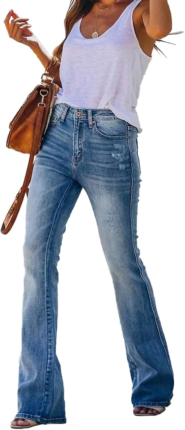 Cisisily Women's Bell-Buttom High Waist Trousers Jeans Medium