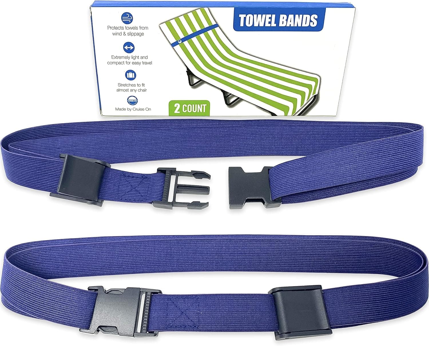 Towel Bands Chair Clips Better Option for Beach Towels, Pool & Cruise Chairs (Elastic Fabric with Adjustable Clasp)
