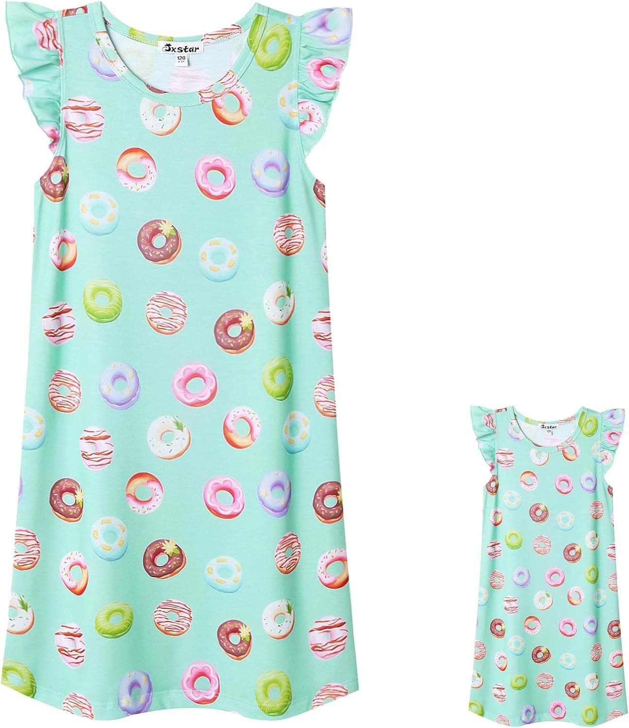Jxstar Matching Girls&Dolls Nightgowns Donut Sleepwear Pajamas 18 inch Doll Dress,Size 6 7