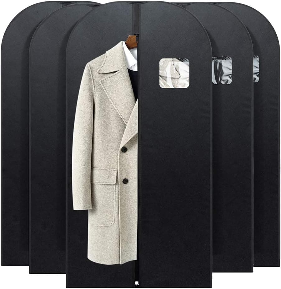 FU GLOBAL Garment Bag Breathable Suit Bag 54 Inches Black Dress Travel Bag Suit Cover Pack of 5 (5)