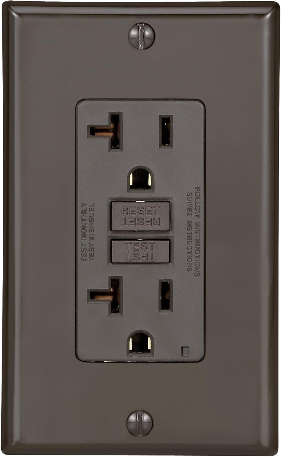 Leviton N7899 20-Amp 125-Volt SmartLock Pro Slim Non-Tamper-Resistant Duplex GFCI Receptacle, Brown