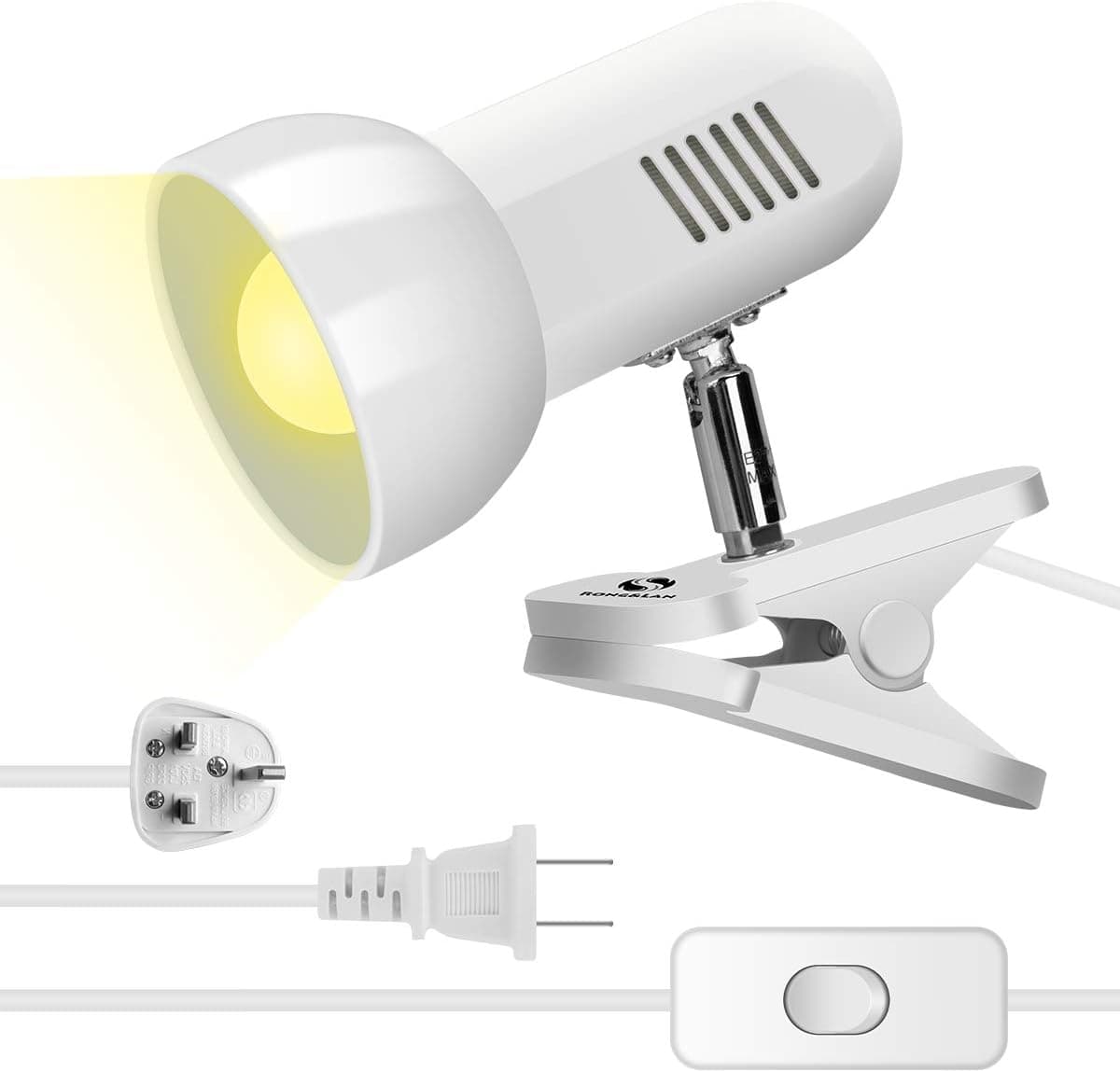 Sun-Rising Clamp Light,360° Rotation Clip on Lamp Portable Book Reading Light,Clamp on Desk/Table/Bunk Bed/Cupboard Home Lighting, (Clamp Light Two Colors for Your Choice) White