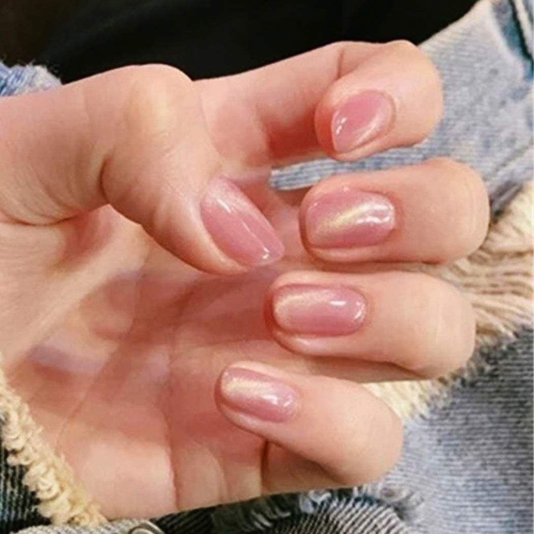 Bodiy Cat Eye Press on Nails Pink Gloosy Square Short Fake Nails Full Cover Acrylic Falses Nail for Women and Girls(24pcs) (pink-1)