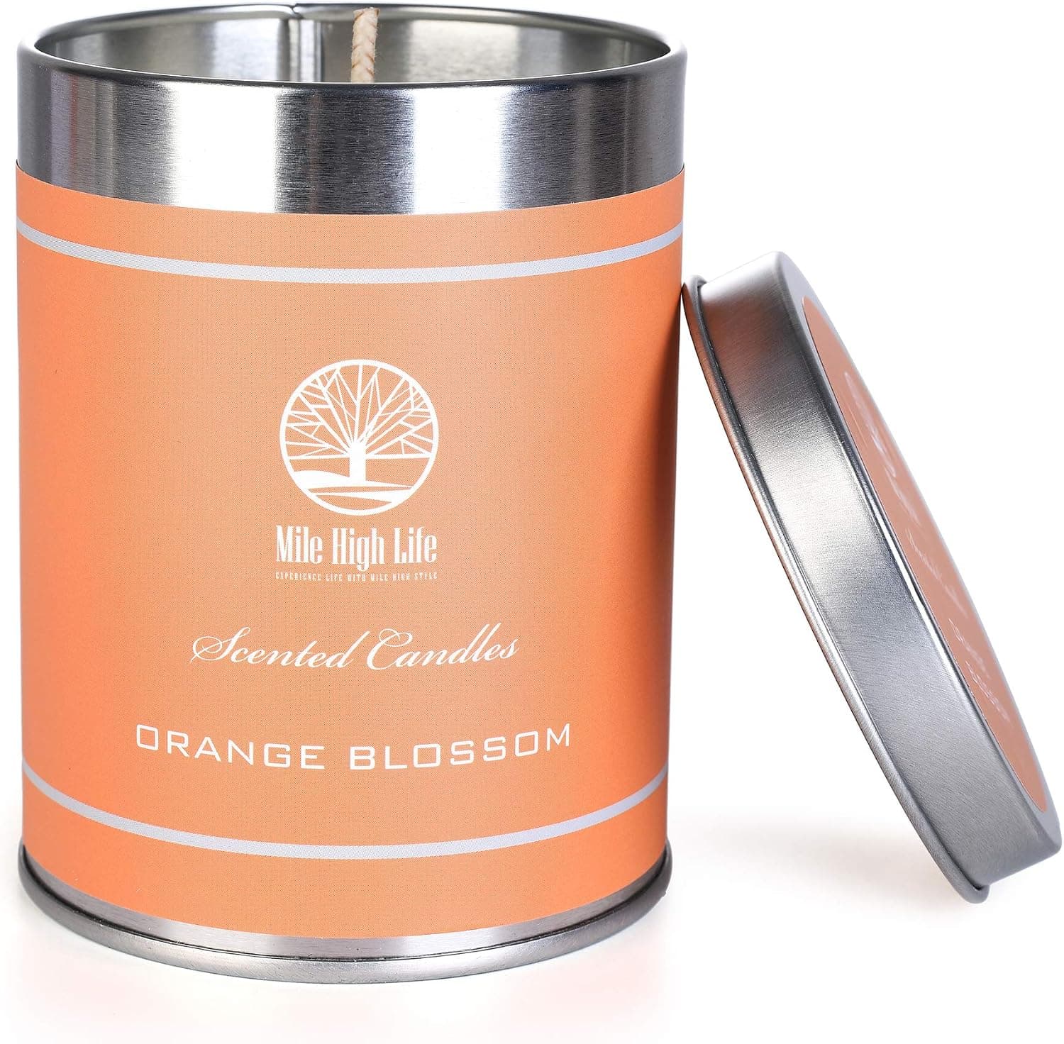 Floral Scented Candle Collection | Natural Soy Wax Candle | Orange Blossom, Jasmine, Rose, Lavender Jasmine Scents | Hand Poured | Deep Tin Metal Jar-8.8 oz-Orange Blossom