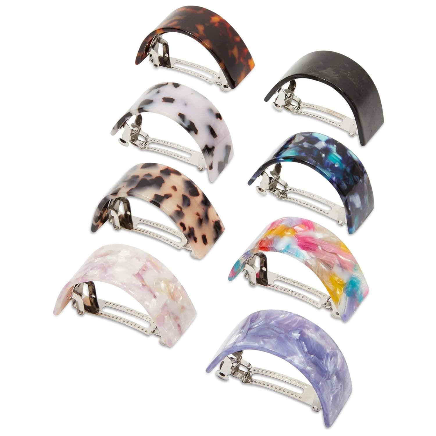Large Resin Hair Barrettes, Women's Ponytail Holders (8 Colors, Tortoise, 8 Pack)