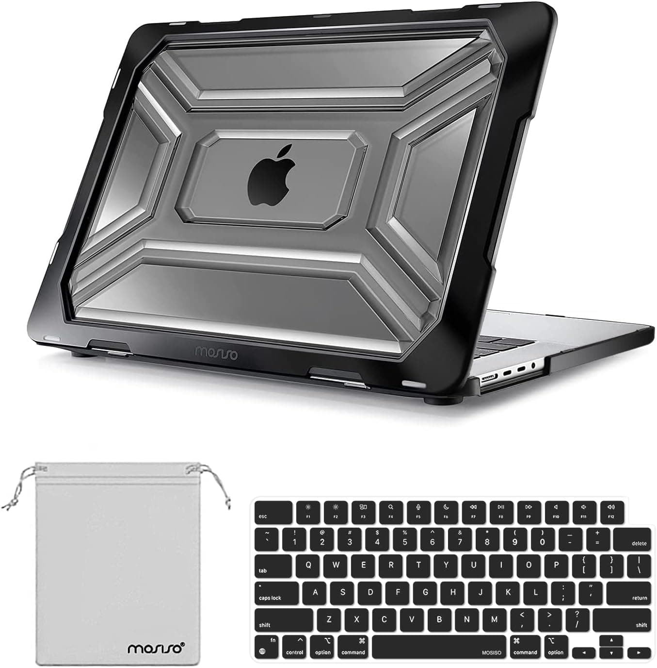 MOSISO Compatible with MacBook Pro 16 inch Case 2023 2022 2021 Release M2 A2780 A2485 M1 Pro/Max Chip with Touch ID, Heavy Duty Plastic Hard Shell with TPU Bumper&Keyboard Cover&Storage Bag, Black