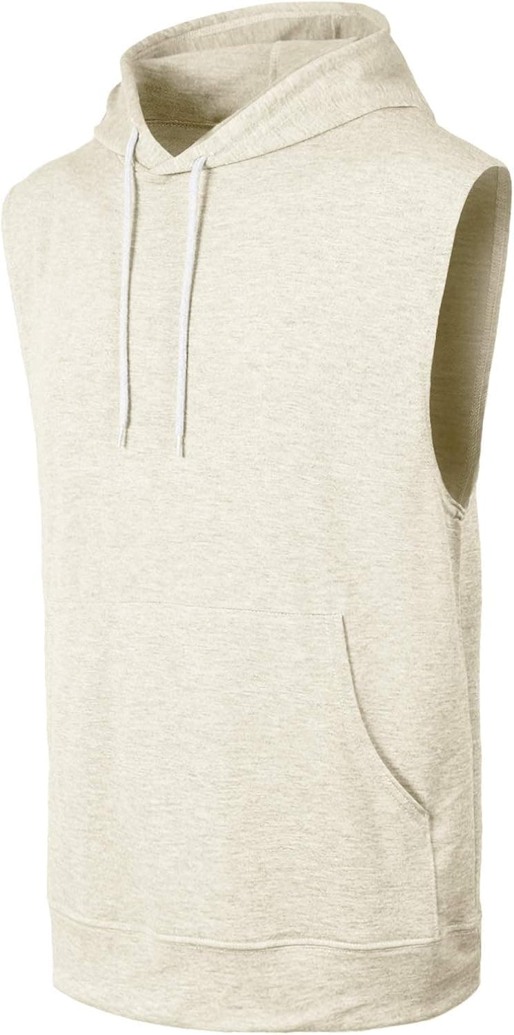 JC Distro Men's Workout Hooded Tank Top Lightweight Sleeveless Gym Shirt also in Big Sizes Oatmeal