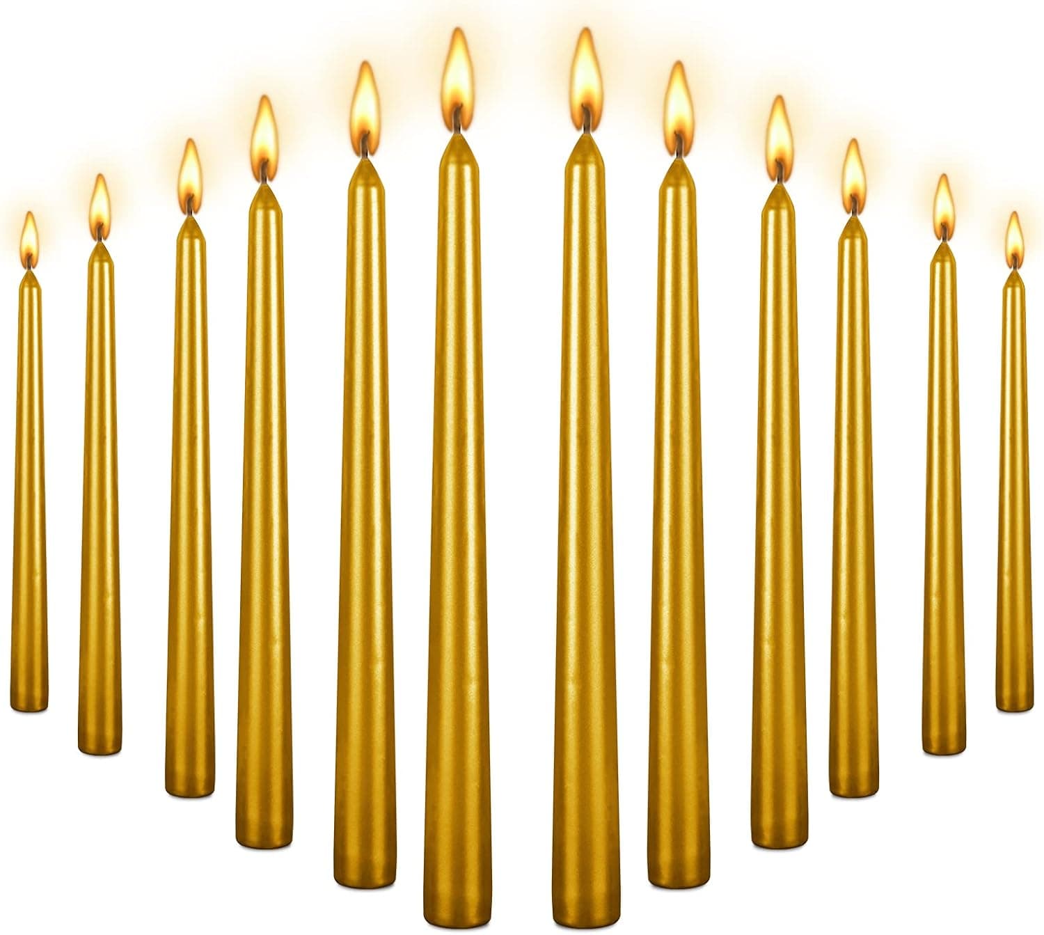 Tall Metallic Spiral Taper Candles 12pcs 10 Inch/25cm, Tall Unscented Dripless Candles with Cotton Wicks Perfect for Dinner, Party, Wedding Decor,7Hour Burn Time-3/4 Base (12pcs, Gold)