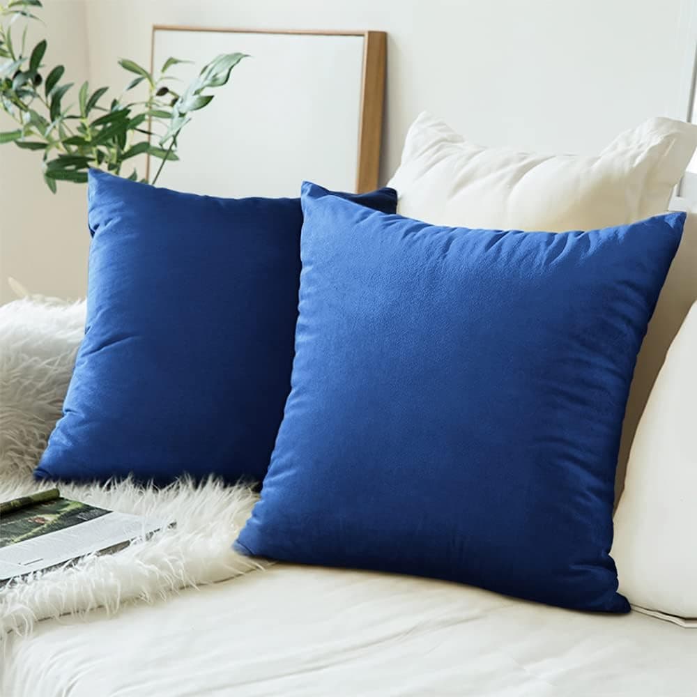 Gusgopo Throw Pillow Covers 20x20 Set of 2 Square Pillowcase Cozy Soft Velvet Cushion Case Home Decor for Sofa Couch Bed Chair, Blue