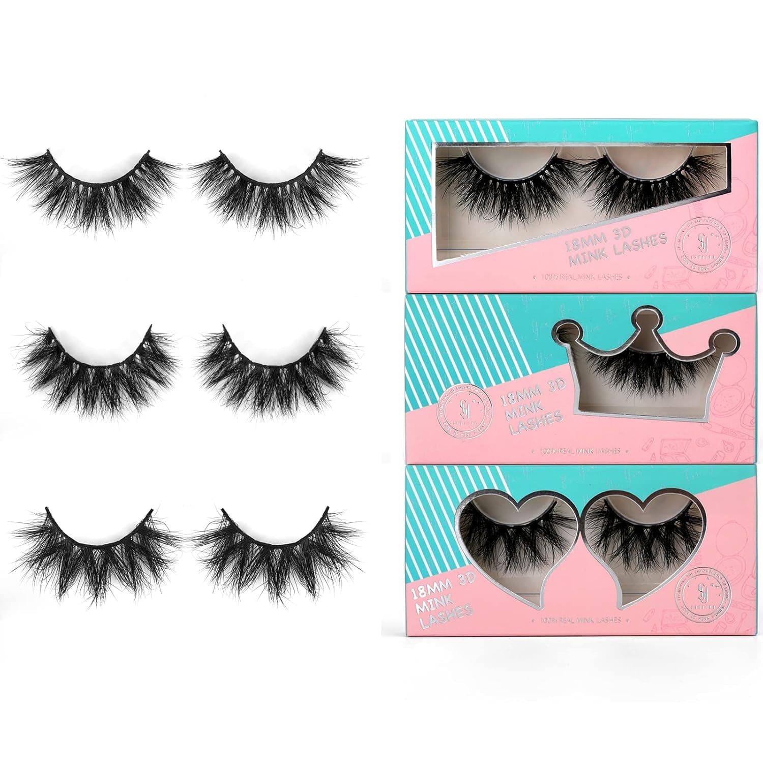 SY SHUYING 18mm Mink Lashes Natural Look 3D Real Mink Eyelashes Fluffy False Eyelashes Wispy Handmade Luxury Volume Fake Eye Lashes (3 Pairs, Doll Honey Queen)