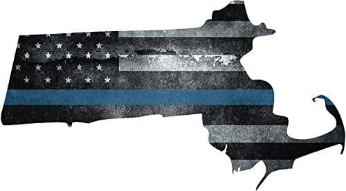 LPF USA 5" MA Massachusetts State Thin Blue Line Tattered American Flag Police Sticker
