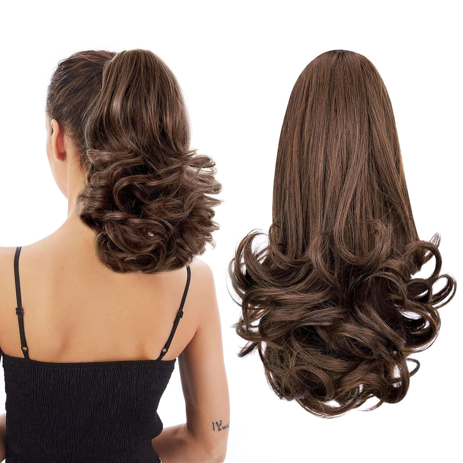 Ponytail Extension,12" Claw Hair Extensions Short Curly Ponytail Clip in Ponytail Hair Extension Natural Looking Synthetic Hairpiece for Women(Light Brown)
