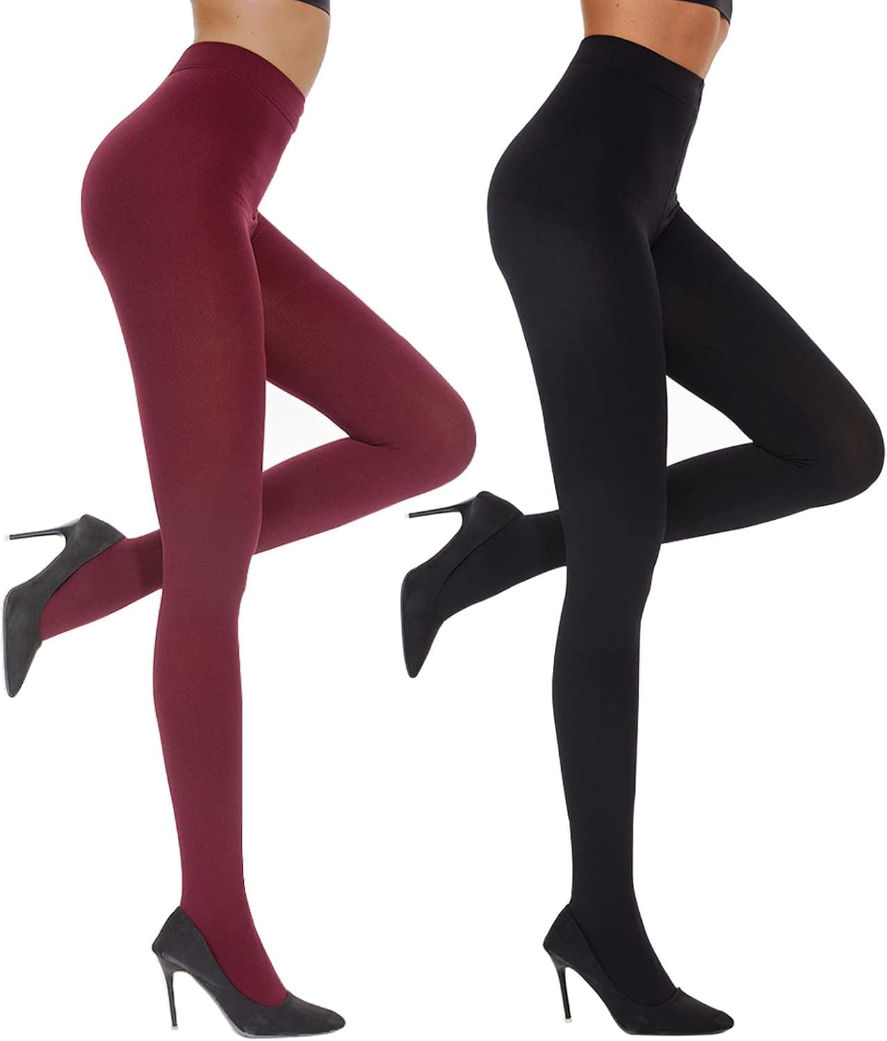 WATER HIBISCUS 2 Pack Women's Fleece Lined Tights Winter Warm 100 Den Opaque High Wist pantyhose