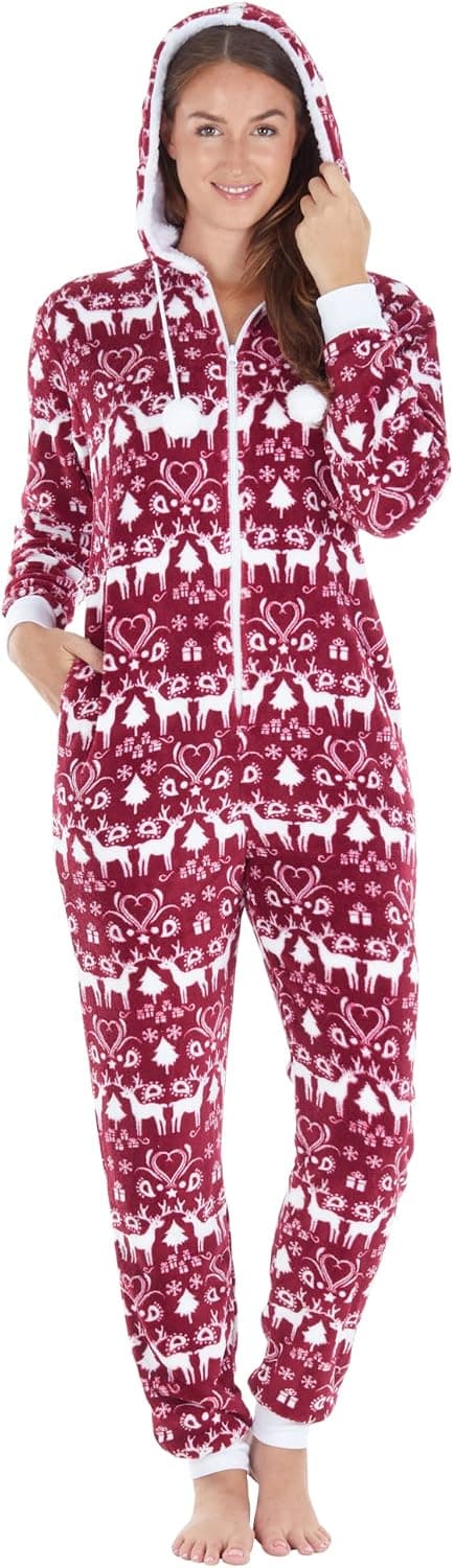 Frankie & Johnny Women's Fleece Non-Footed Onesie Loungewear Pajamas