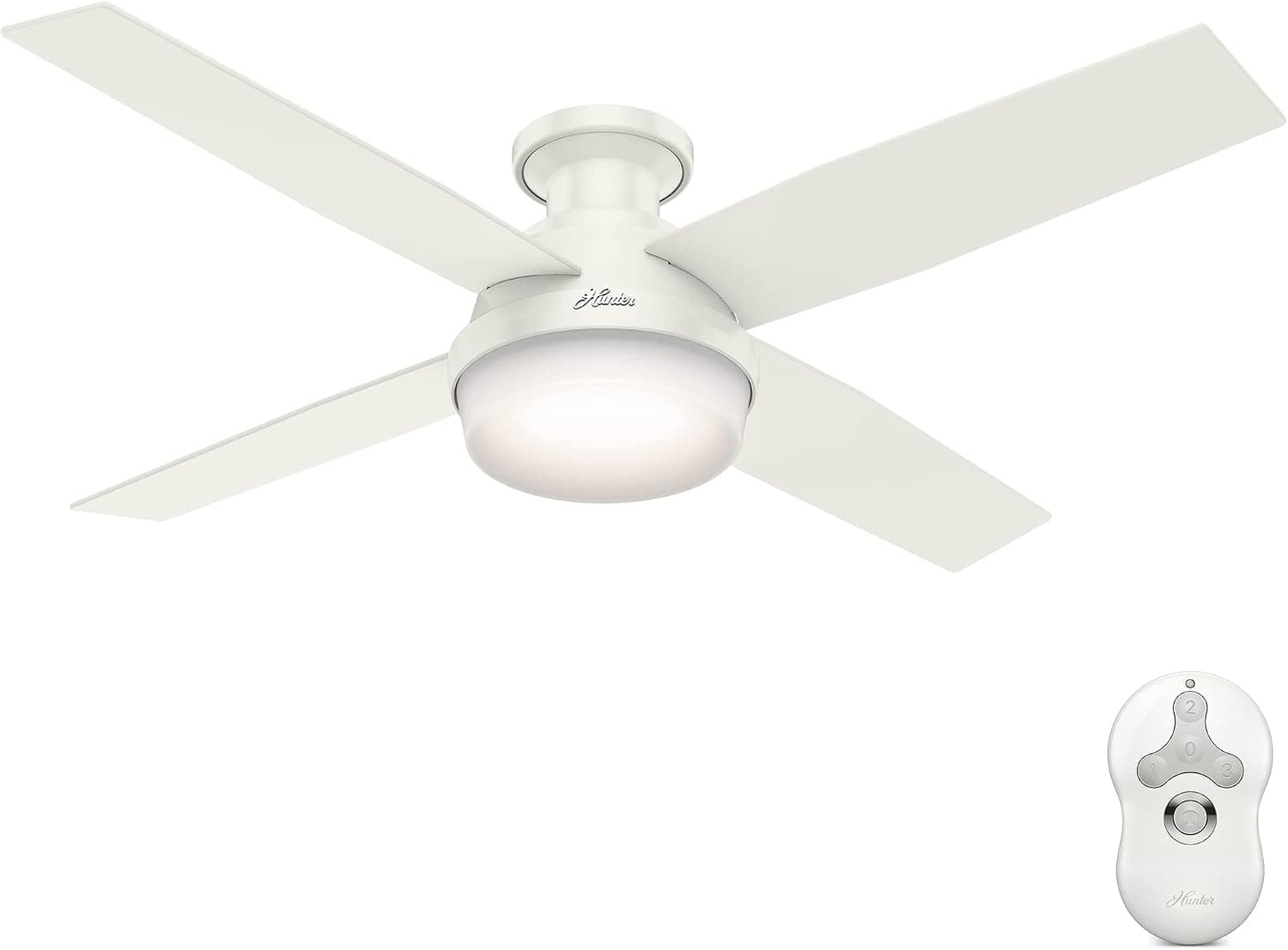 Hunter Fan 52 inch Fresh White Finish Dimpsay Low Profile with Light Kit (Renewed)