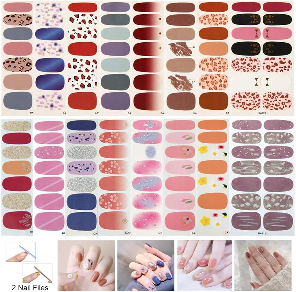Shuxy 16 Sheets Nail Polish Stickers Art Decals Nail Polish Strips Nail File Leopard Print Design Adhesive False Nail Design with 2PCS Nail Buffer File Fingernail Decorations Set for Women, Style 2