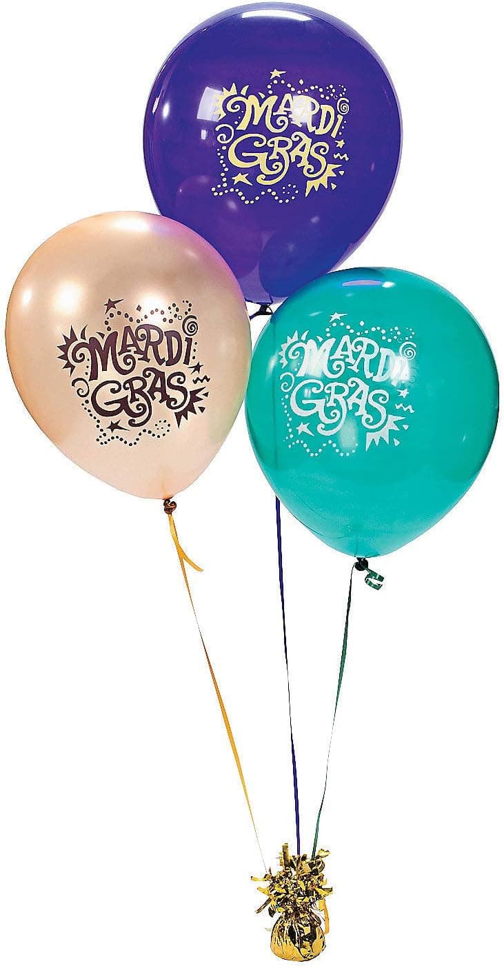 Fun Express Mardi Gras Balloons (24 Pieces) 11" Party Decorations, Fat Tuesday, Parade Supplies