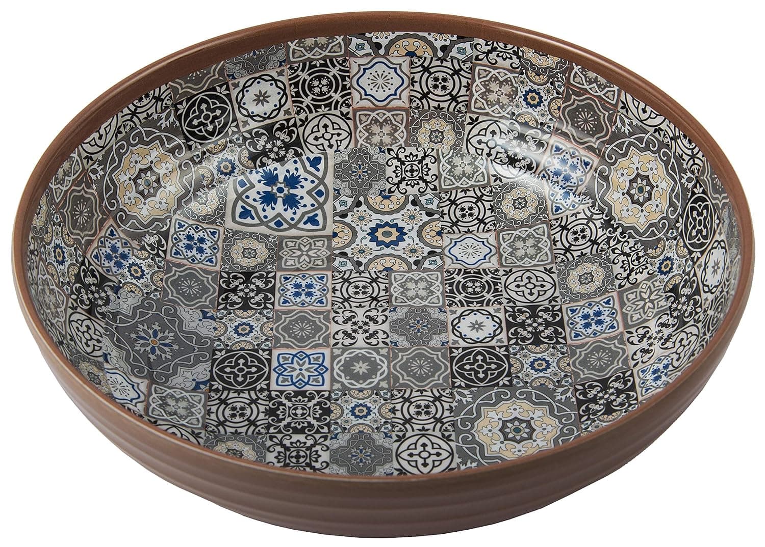 Melange 6-Piece 100% Melamine Bowl Set (Moroccan Tiles) | Shatter-Proof and Chip-Resistant Melamine Bowls | Color: Grey
