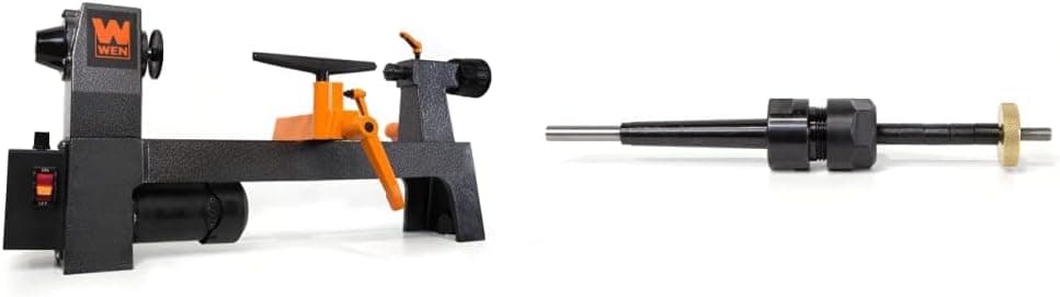 WEN LA3421 3.2-Amp 8-Inch by 13-Inch Variable Speed Mini Benchtop Wood Lathe, Black & PM01 Wooden Lathe Pen-Turning MT1 Mandrel