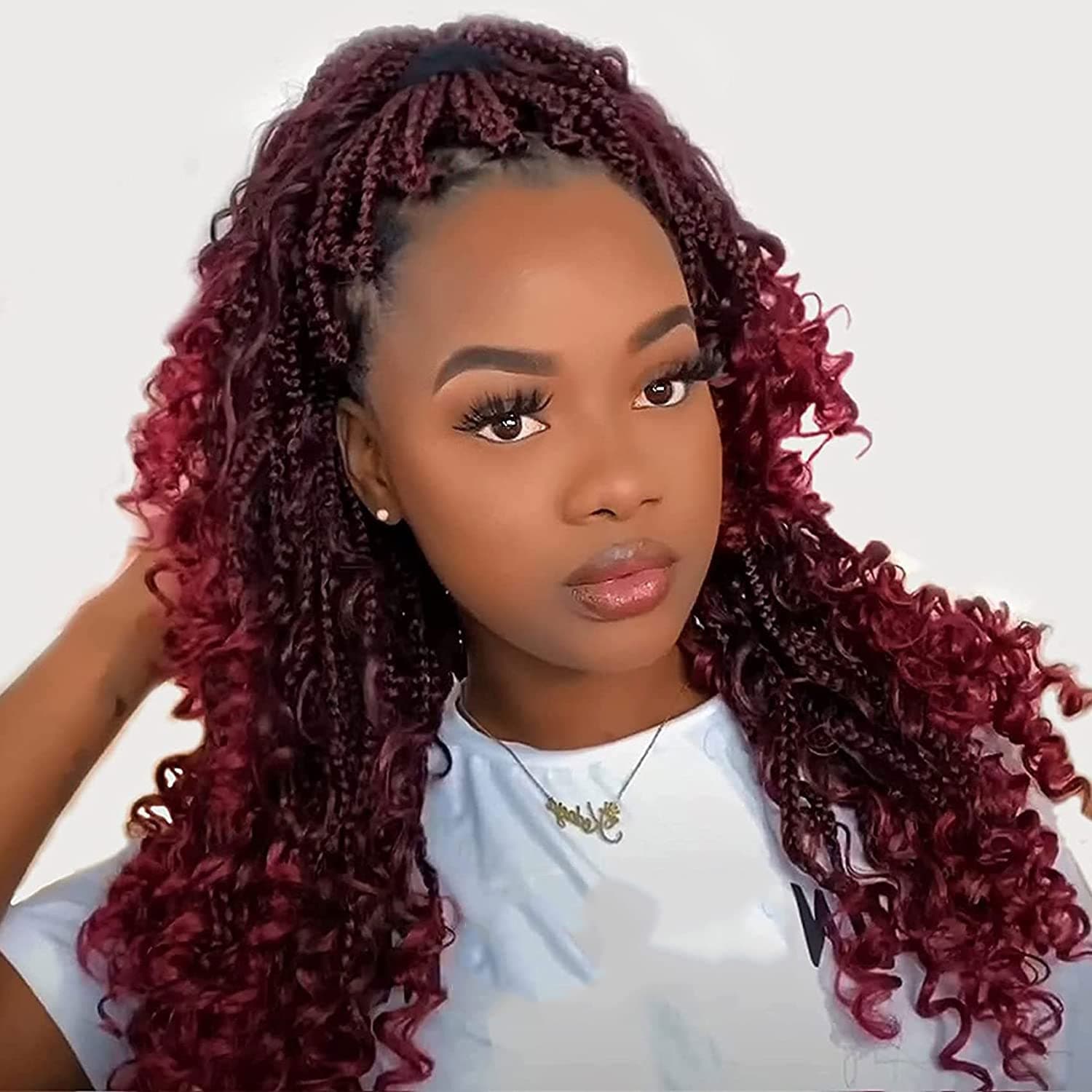 Hayalisha 7 Packs Boho Box Braids Crochet Hair 12 Inch Bohemian Crochet Box Braids Curly Ends Bob Box Braid Hair for Black Women (T1BBug#, 12 Inch)