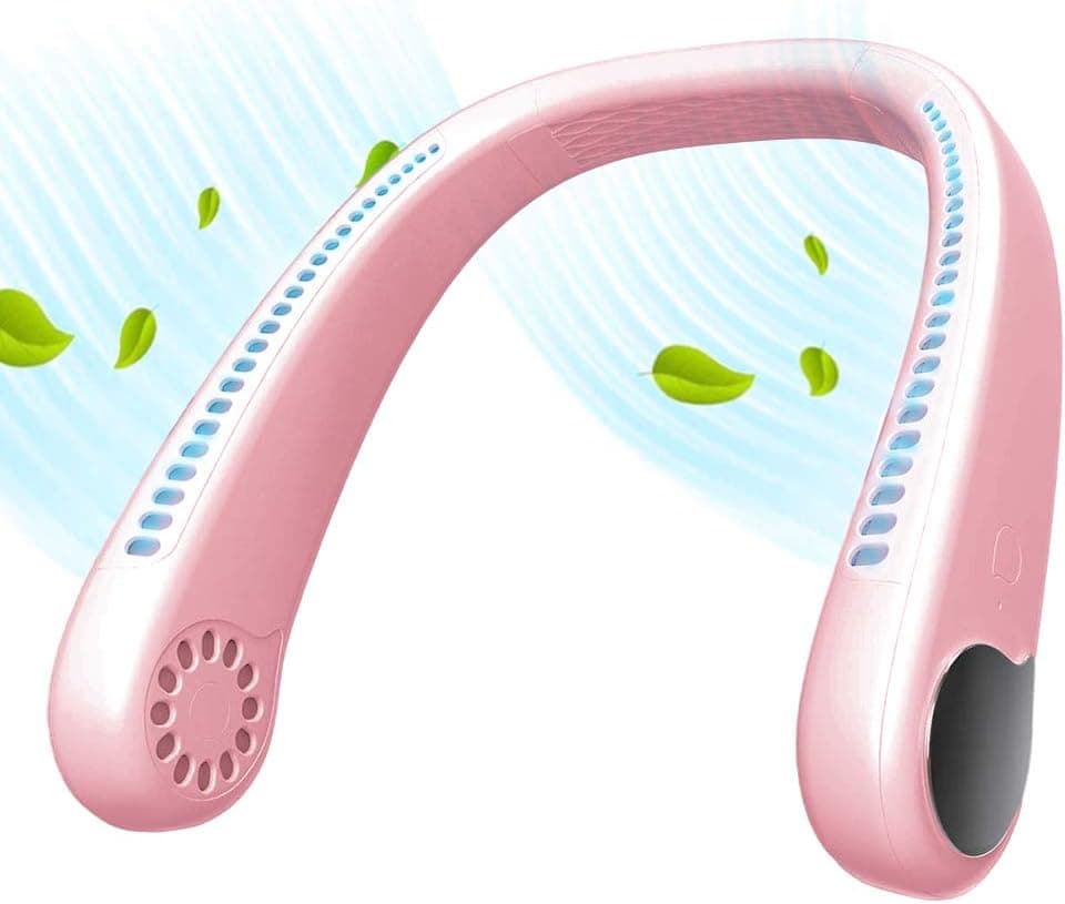 Portable Neck Fan Cooling Portable Fan Hands-Free Bladeless Personal Fan, Wearable fan with 3 Speed Wind control and USB Rechargeable for Travel, Sports, Outdoor, 1800mAh battery, Pink