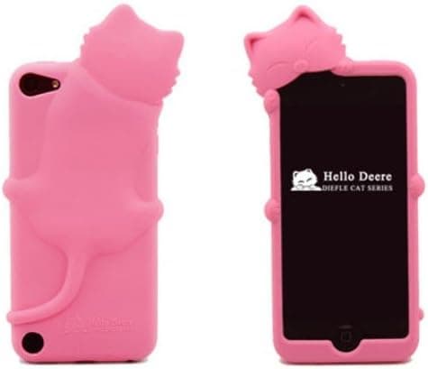 Hot Pink Lovely Kiki Cat Silicone Case Cover for Apple iPod Touch 5th Generation 5G 5 with Earphone Anti Dust with Retail Package Xmas Gift