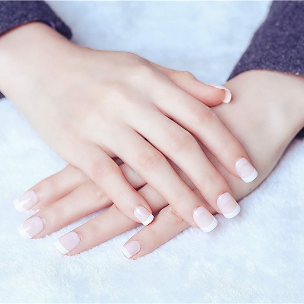 Abien French Nails Short Press on Nails Square Glossy Artificial False Nail for Women and Girls (24Pcs) (french 1)