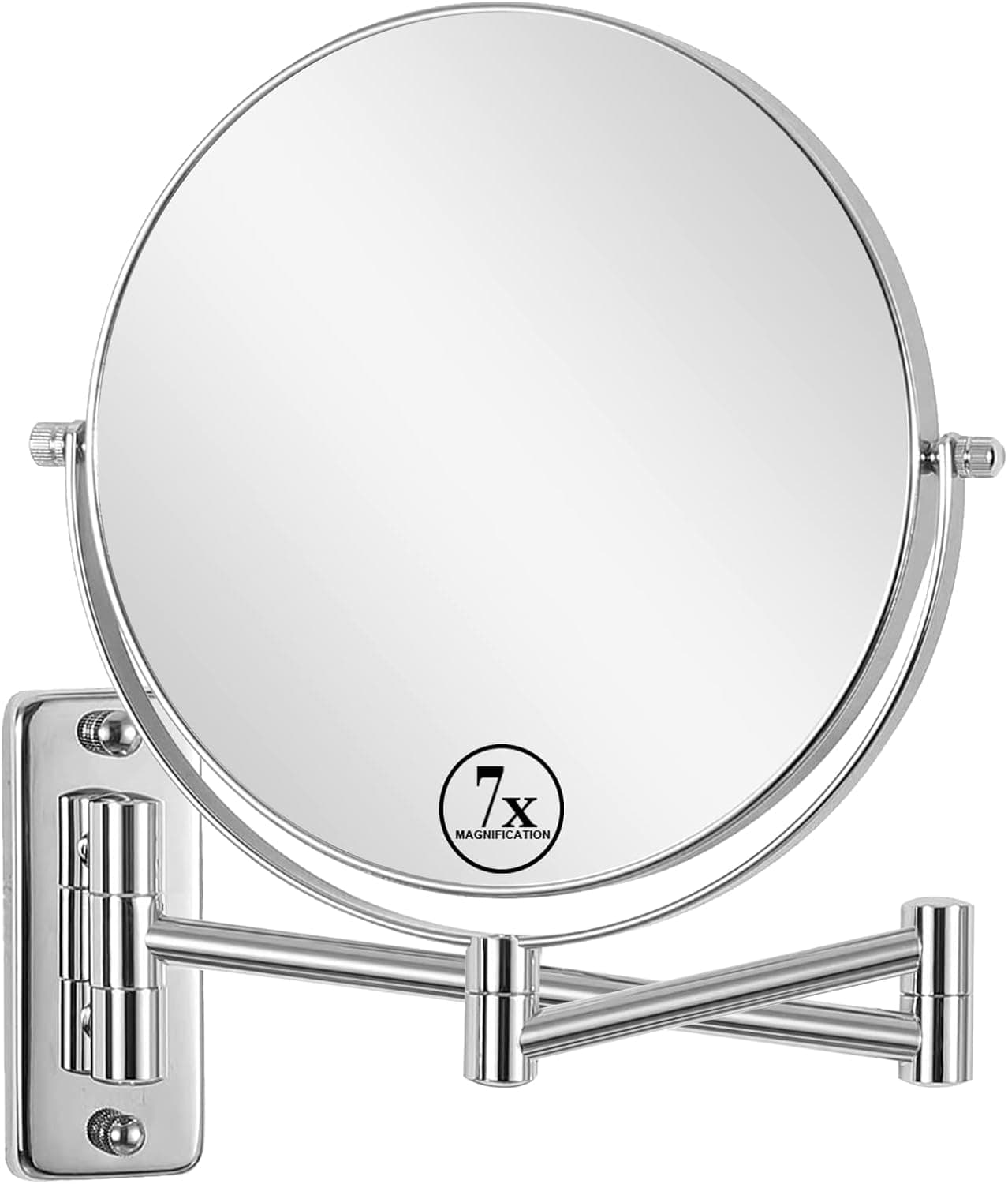 yinjupu Makeup Mirror, Rechargeable 1x/7x Wall Mounted Makeup Mirror Magnifying Dimmable Double Sided 8'' Vanity Mirror (7X Chrome)