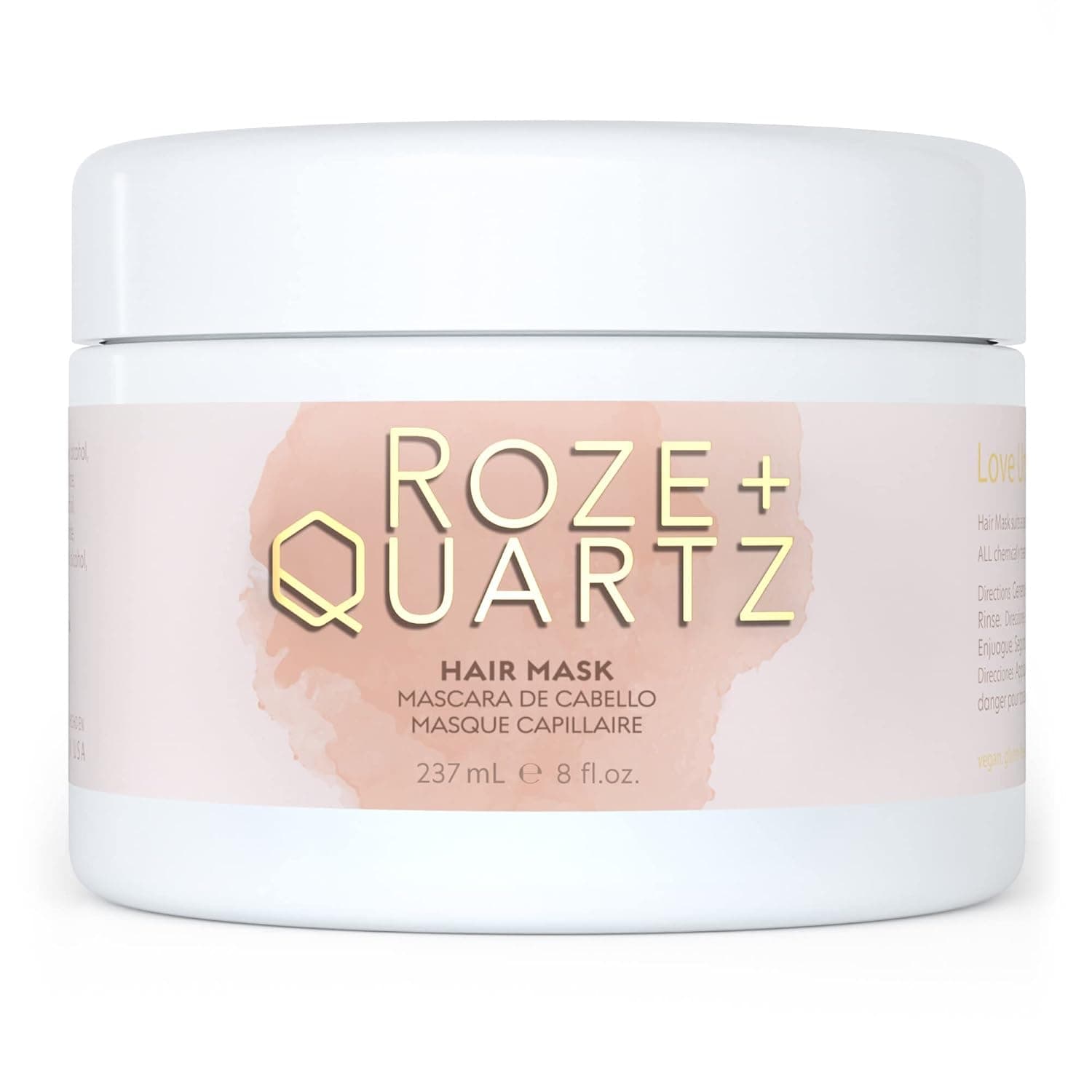 Roze + Quartz Hair Mask for Dry Damaged Hair- Deep Conditioning Hair Mask for Color Treated Hair & All Hair Types- Paraben & Sulfate Free Vegan Hair Conditioning Treatment 8 Fl Oz / 237 mL